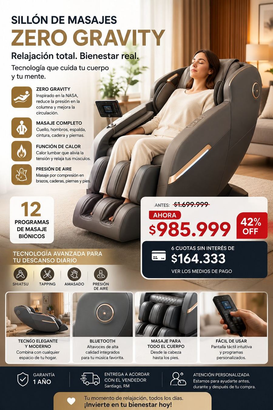 Sillón de Masajes Zero Gravity
